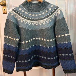 Lands End wool fair isle mock turtleneck sweater medium